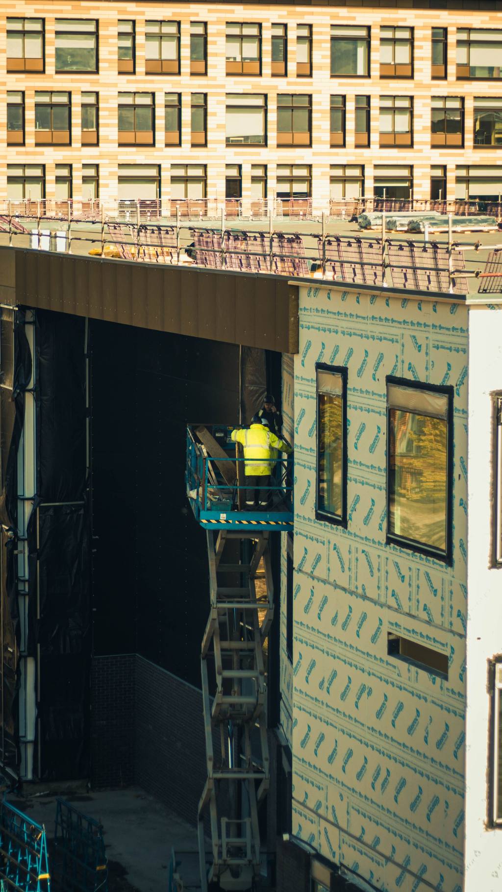 Construction worker on a high-rise site in Wakefield, England